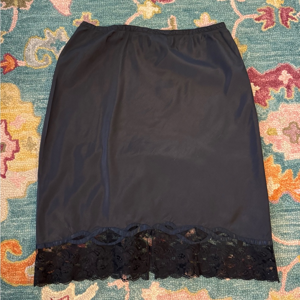 Vtg 60s Odette Barsa Black Half Slip Skirt Lace Trim M/L Embroidered Portugal - Picture 4 of 7